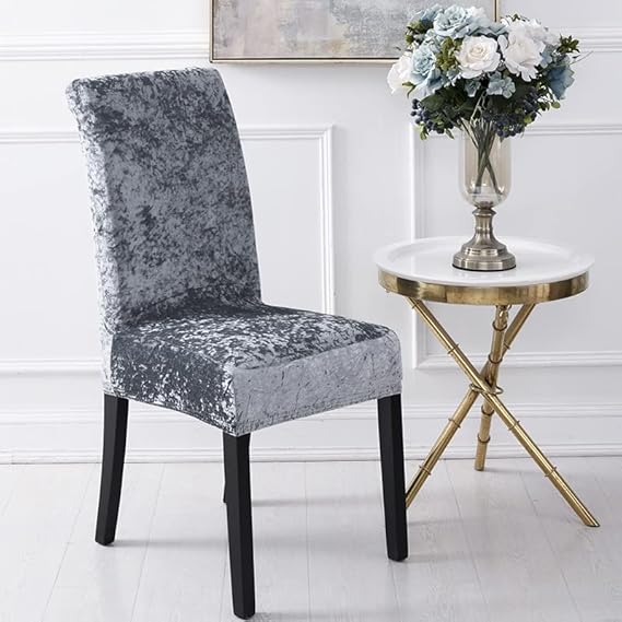 Quirky Hub Premium Wrinkle-Free Stretchable | Washable Plain Velvet Chair Covers |Dark Grey  (QHCC-170)