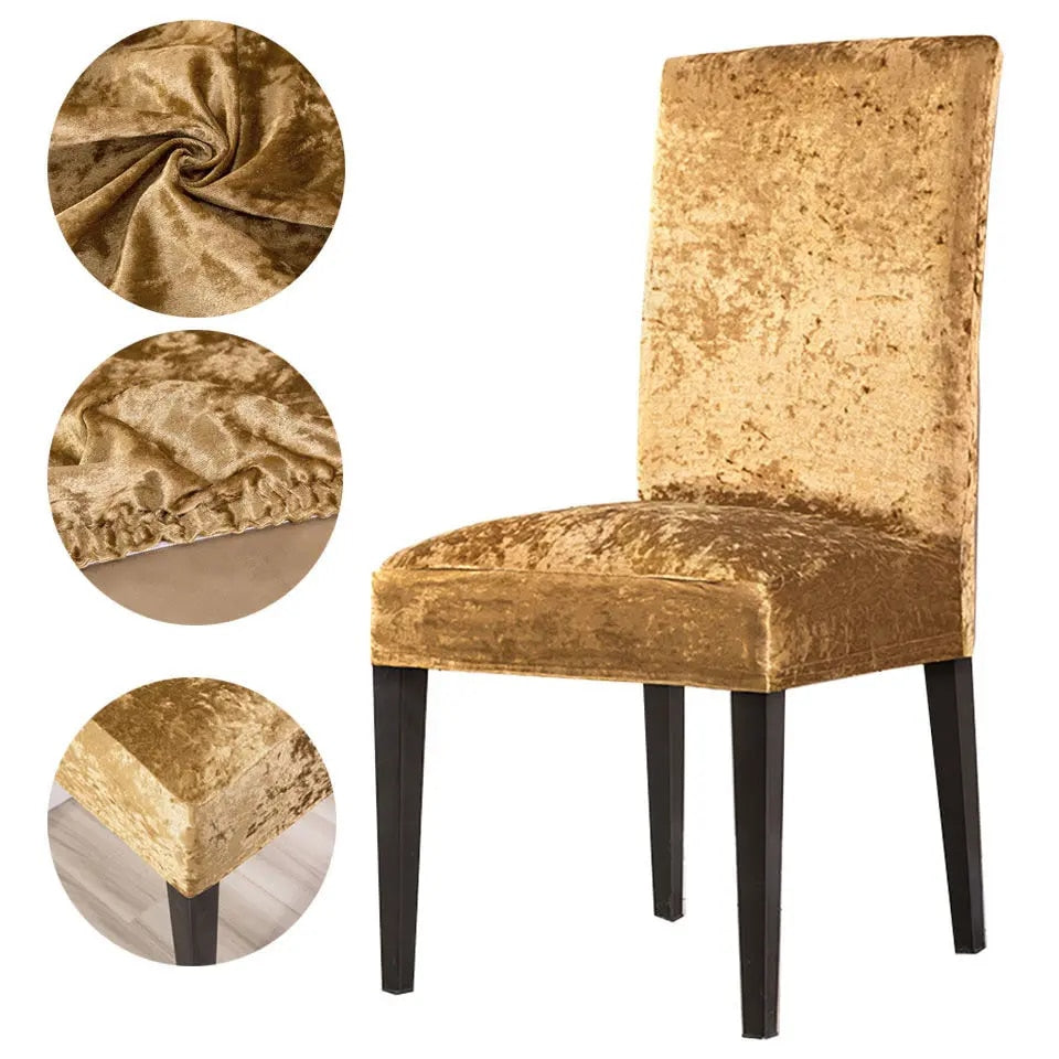 Quirky Hub Premium Wrinkle-Free Stretchable | Washable Plain Velvet Chair Covers , Golden (QHCC-095)