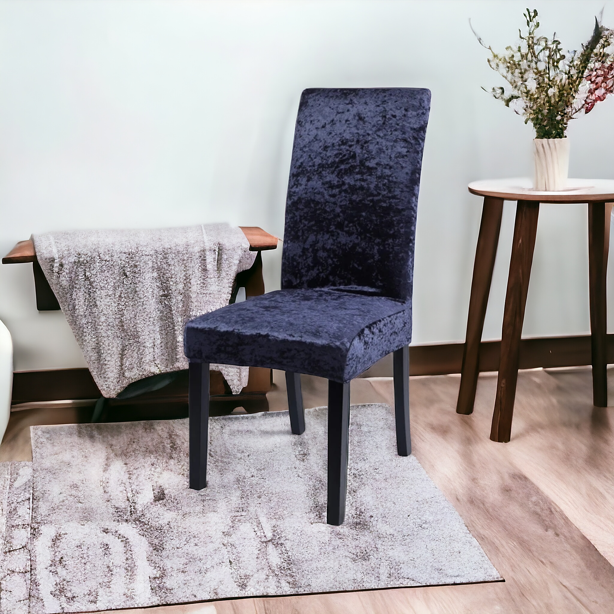 Quirky Hub Premium Wrinkle-Free Stretchable | Washable Plain Velvet Chair Covers| Navy Blue  (QHCC-125)