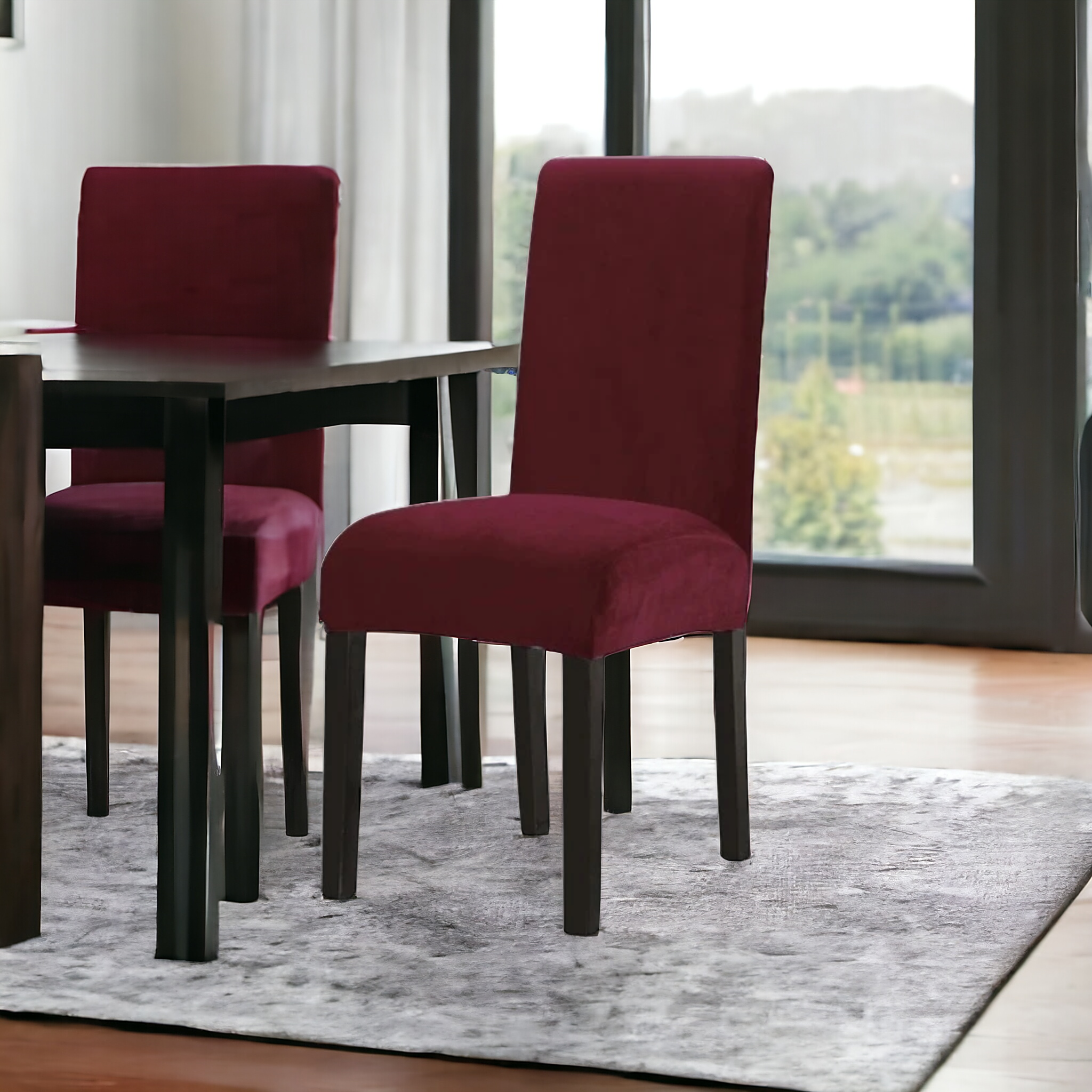 Quirky Hub Premium Wrinkle-Free Stretchable | Washable Plain Velvet Chair Covers, Red-Wine  (QHCC-126)