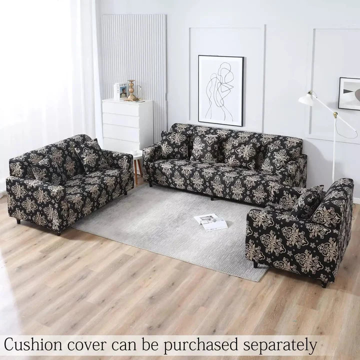 Quirky Hub Elegance: Floral brown Fitted Sofa Covers