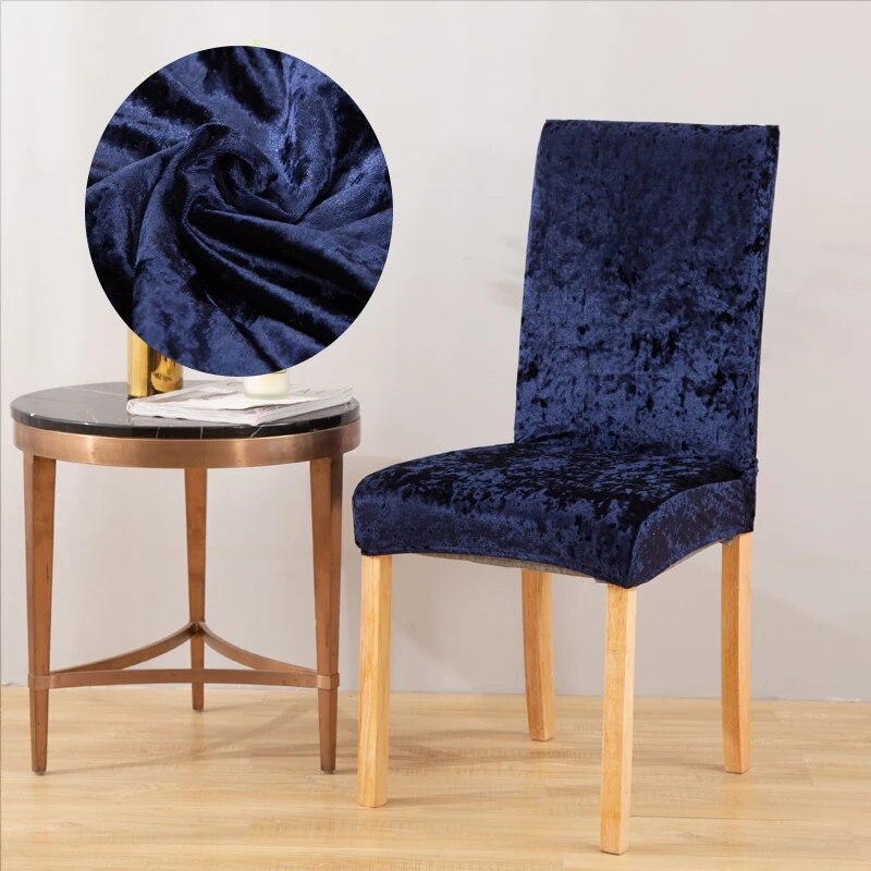 Quirky Hub Premium Wrinkle-Free Stretchable | Washable Plain Velvet Chair Covers| Navy Blue  (QHCC-125)