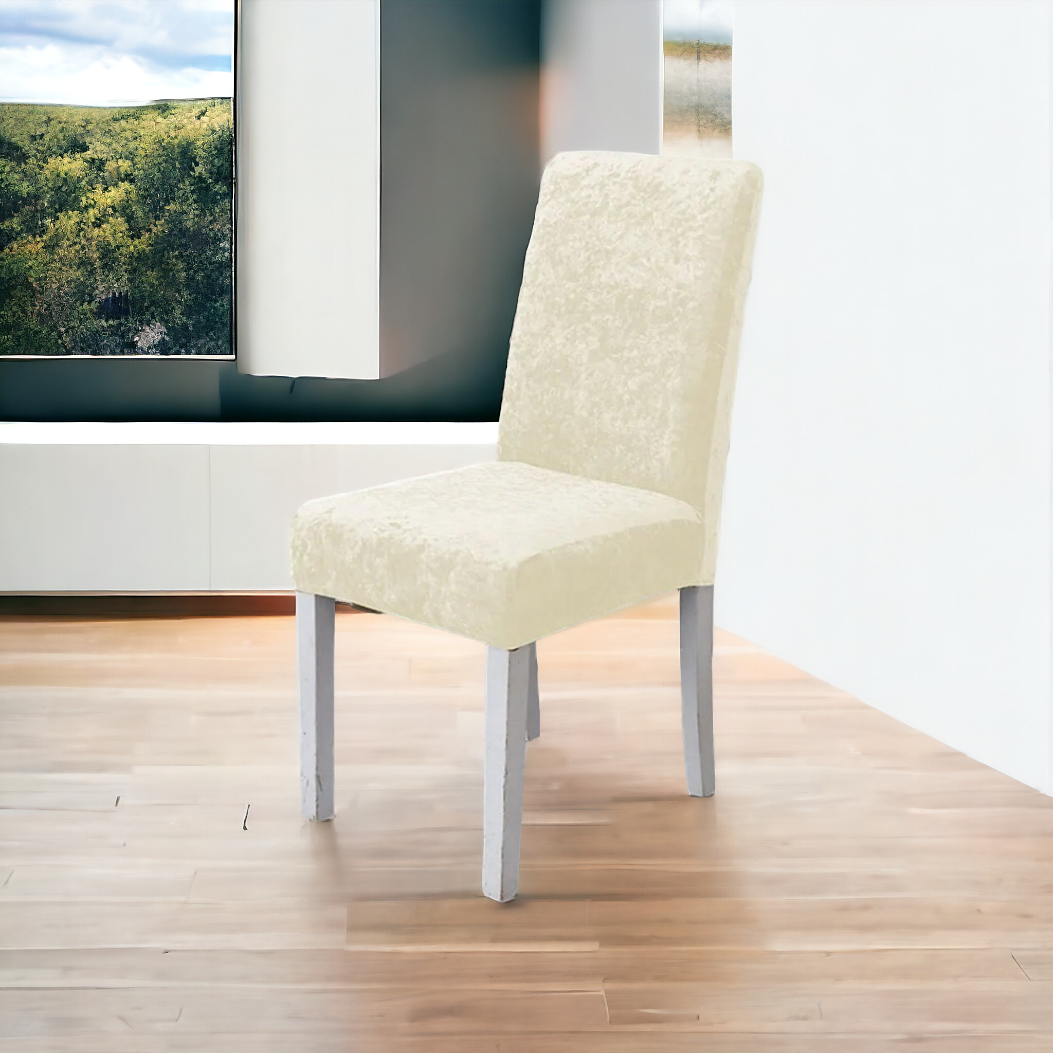 Quirky Hub Premium Wrinkle-Free Stretchable | Washable Plain Velvet Chair Covers | Cream (QHCC-094)