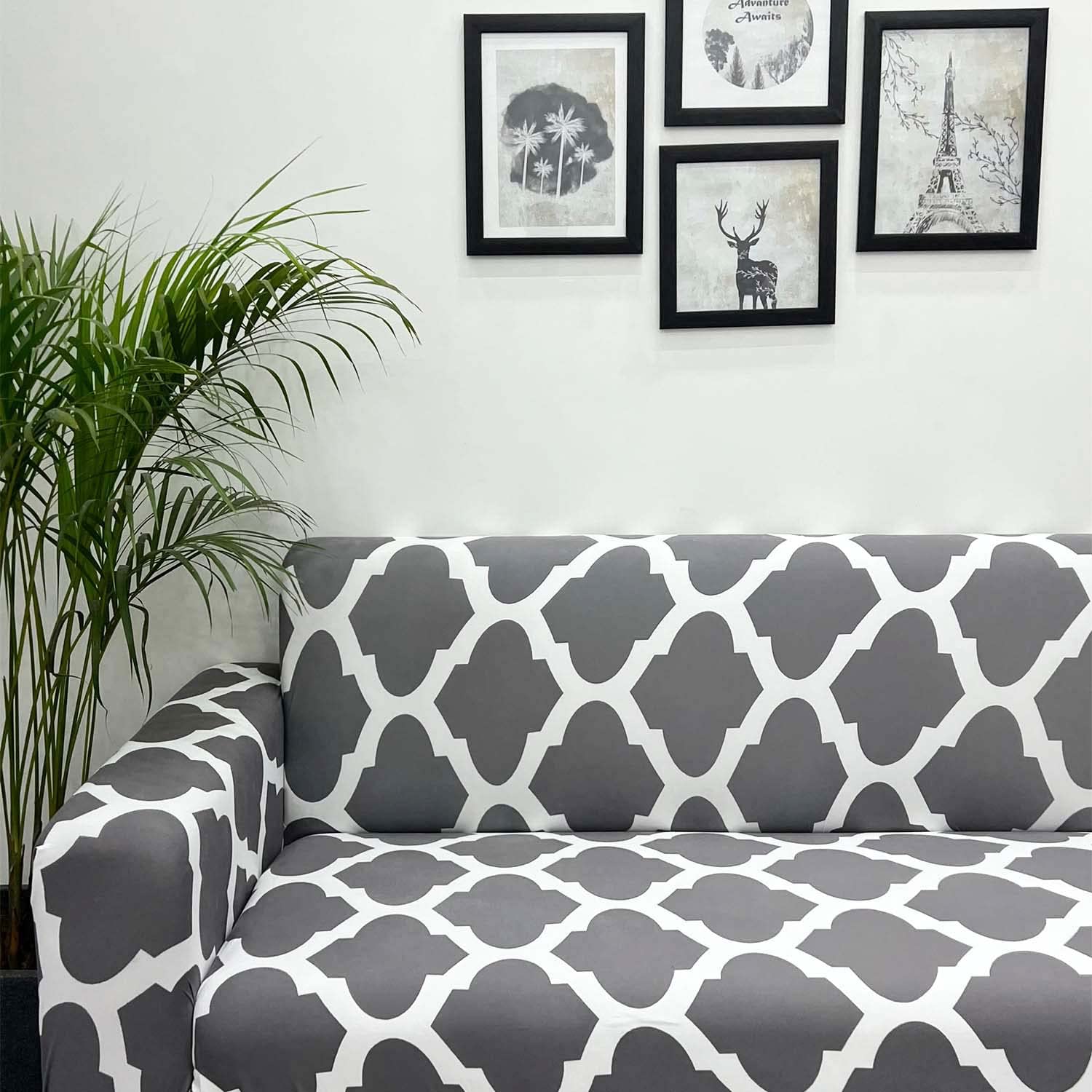 Elegant Blooms: Grey Diamond Sofa Cover for Timeless Home Decor - Fab Home Decor - Sofa Cover