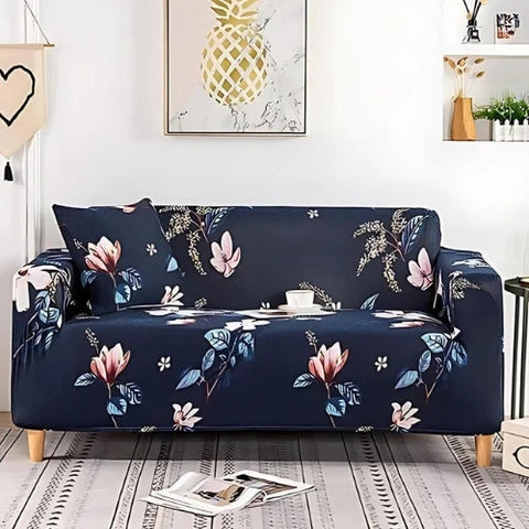 Quirky Hub Premium Wrinkle-Free Elastic Stretchable | Washable| Elastic Sofa Cover - Blue Jasmine (SC-047)