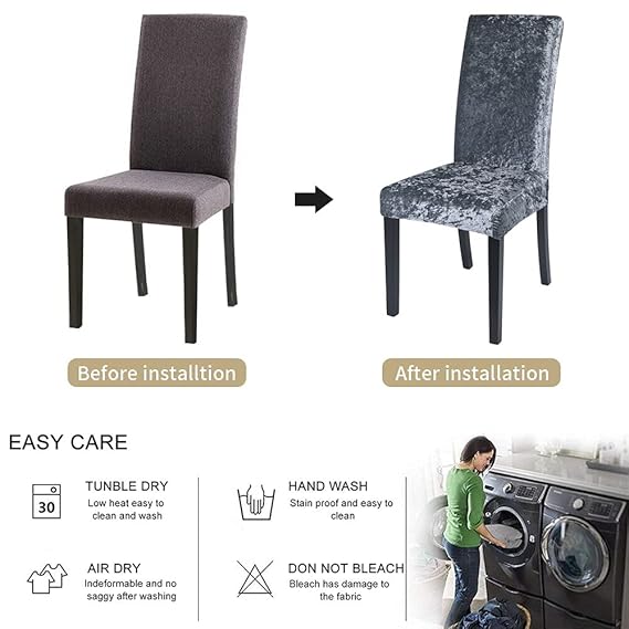 Quirky Hub Premium Wrinkle-Free Stretchable | Washable Plain Velvet Chair Covers ,Grey (QHCC-093)