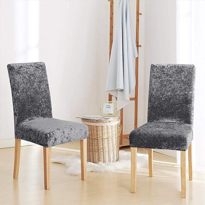 Quirky Hub Premium Wrinkle-Free Stretchable | Washable Plain Velvet Chair Covers ,Grey (QHCC-093)