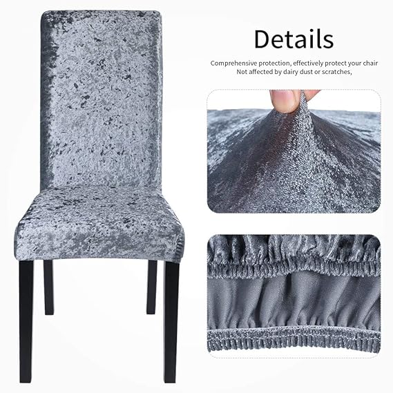 Quirky Hub Premium Wrinkle-Free Stretchable | Washable Plain Velvet Chair Covers ,Grey (QHCC-093)