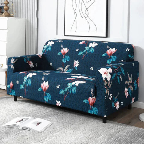 Quirky Hub Premium Wrinkle-Free Elastic Stretchable | Washable| Elastic Sofa Cover - Blue Jasmine (SC-047)