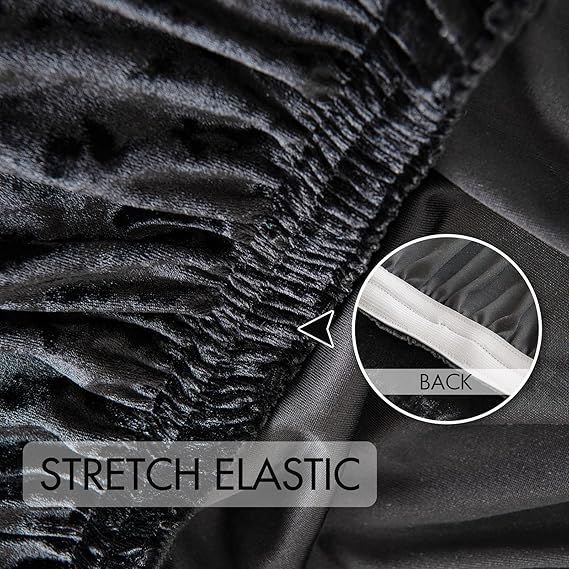 Quirky Hub Premium Wrinkle-Free Stretchable Chair Covers, Velvet Elegance Black (QHCC-112)