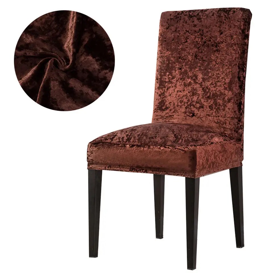 Quirky Hub Premium Wrinkle-Free Stretchable | Washable Plain Velvet Chair Covers , Crushed Velvet Brown (QHCC-138)
