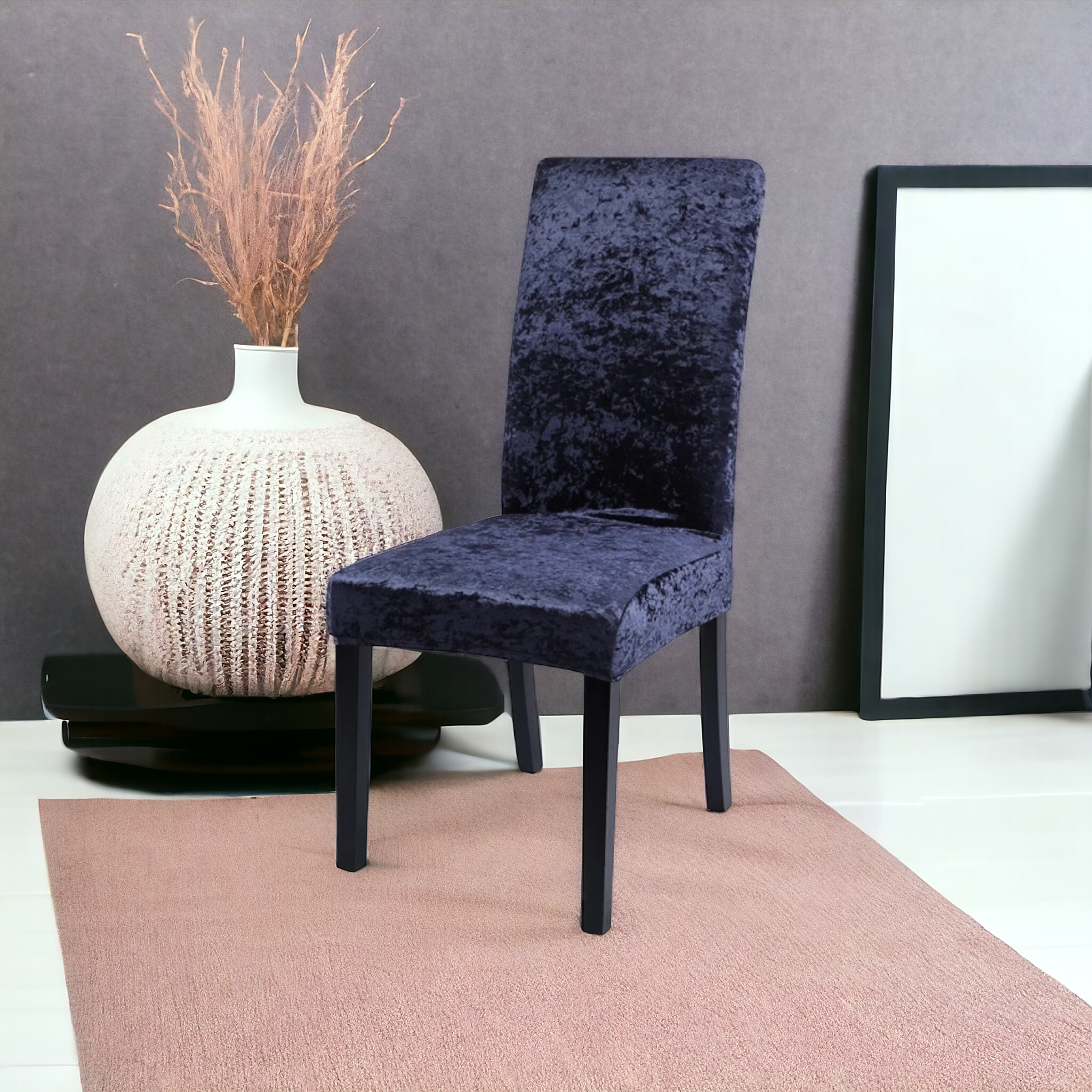 Quirky Hub Premium Wrinkle-Free Stretchable | Washable Plain Velvet Chair Covers| Navy Blue  (QHCC-125)
