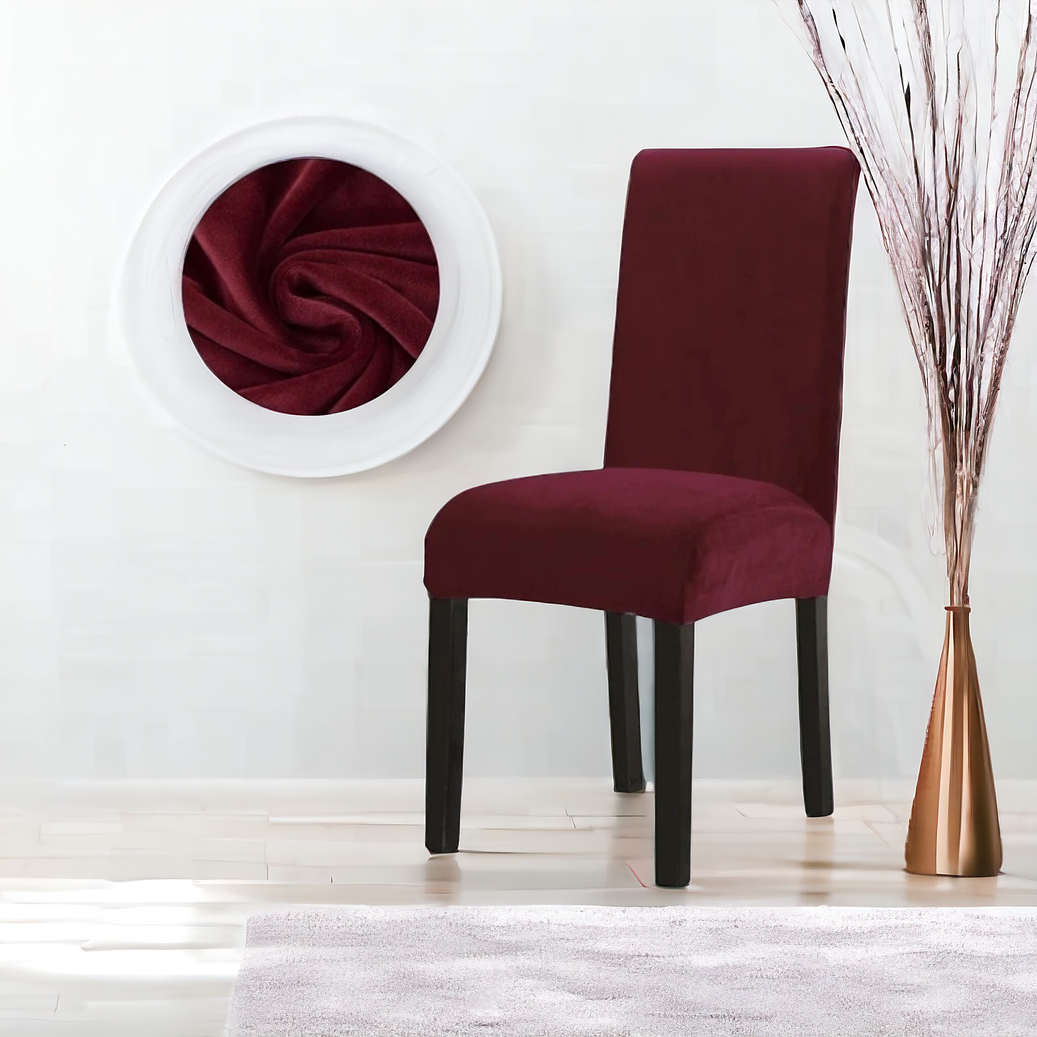 Quirky Hub Premium Wrinkle-Free Stretchable | Washable Plain Velvet Chair Covers, Red-Wine  (QHCC-126)