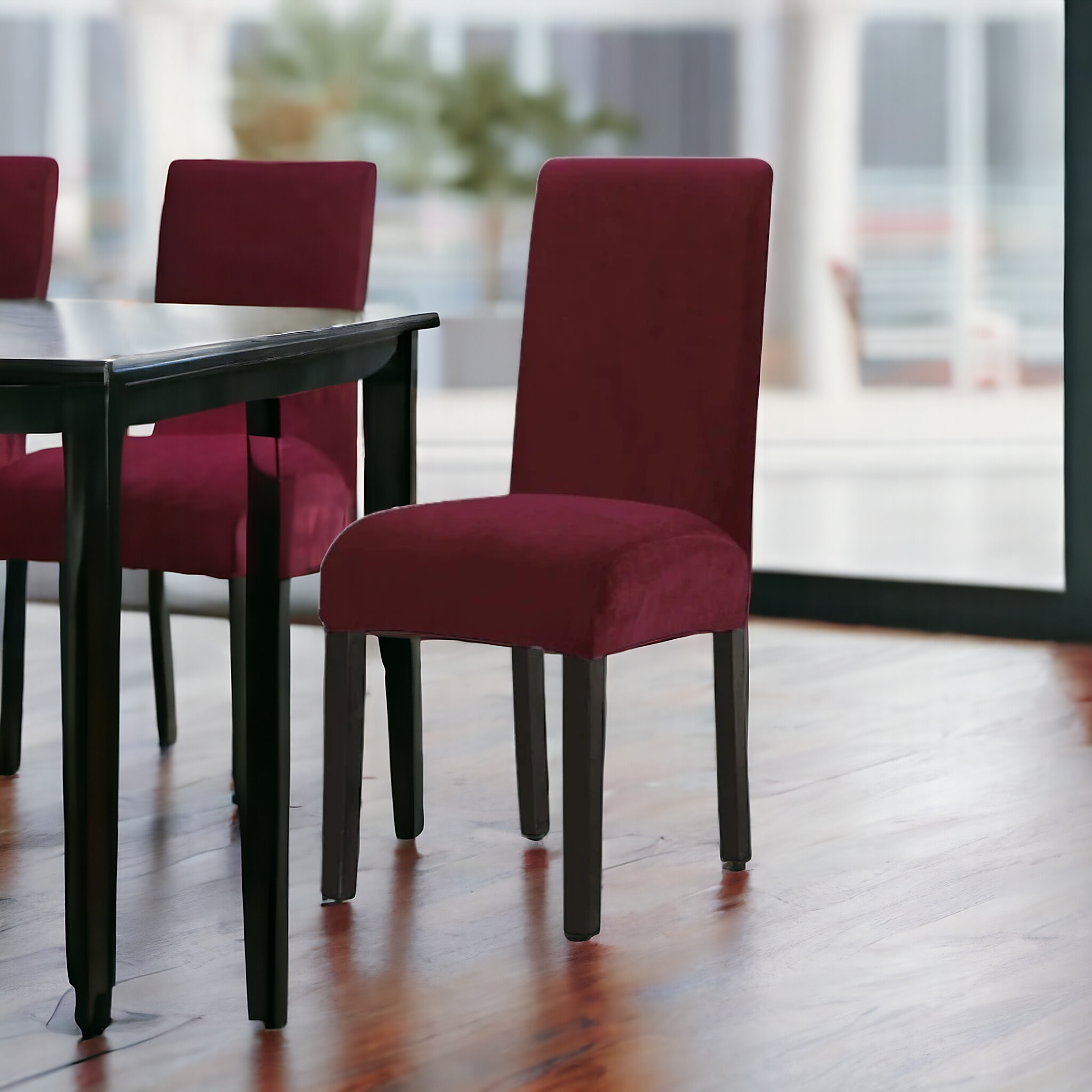 Quirky Hub Premium Wrinkle-Free Stretchable | Washable Plain Velvet Chair Covers, Red-Wine  (QHCC-126)
