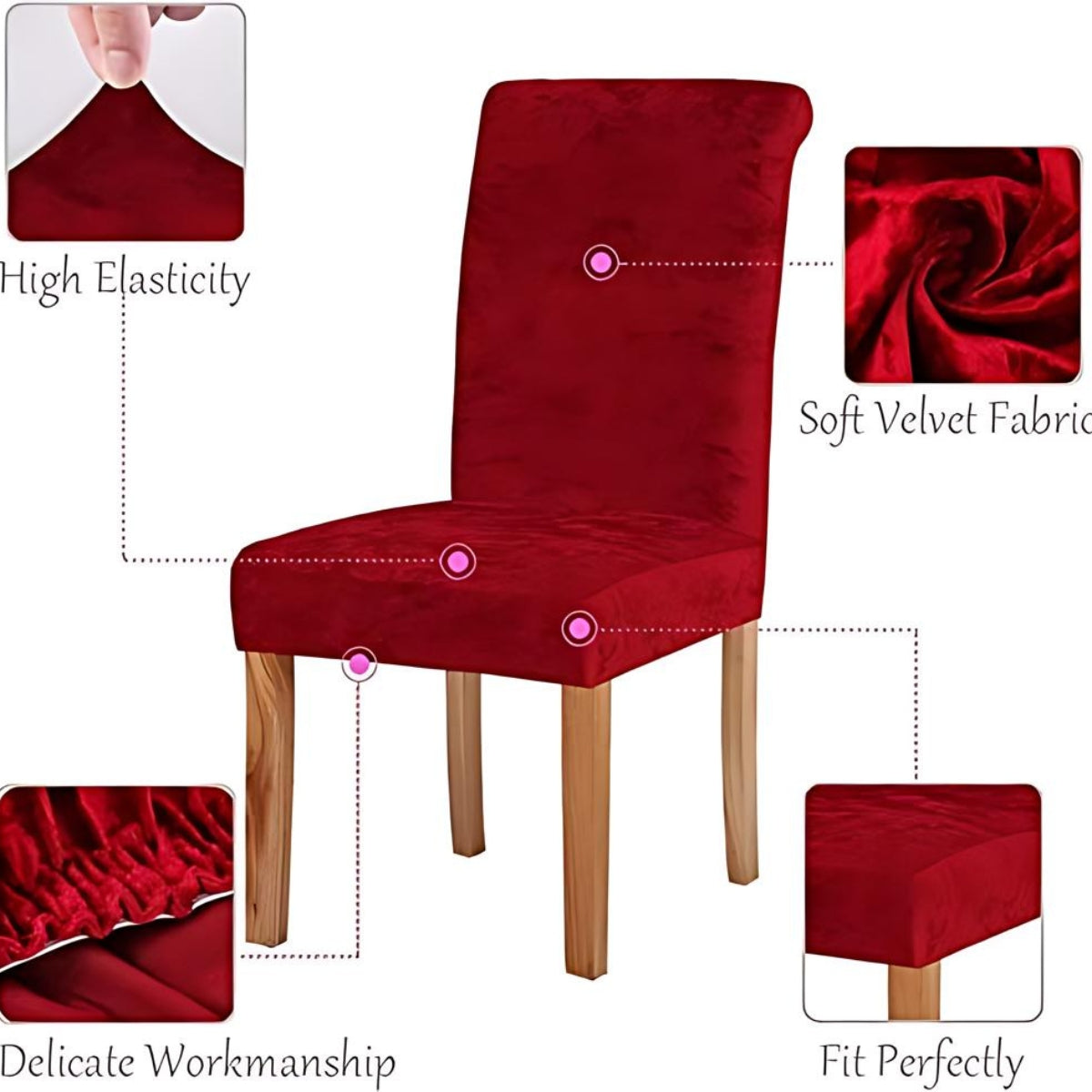 Quirky Hub Premium Wrinkle-Free Stretchable | Washable Plain Velvet Chair Covers Red (QHCC-141)