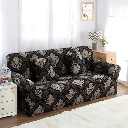 Quirky Hub Premium Wrinkle-Free Stretchable | Elastic Universal Stretchable Sofa Cover Black Damask (SC-001)