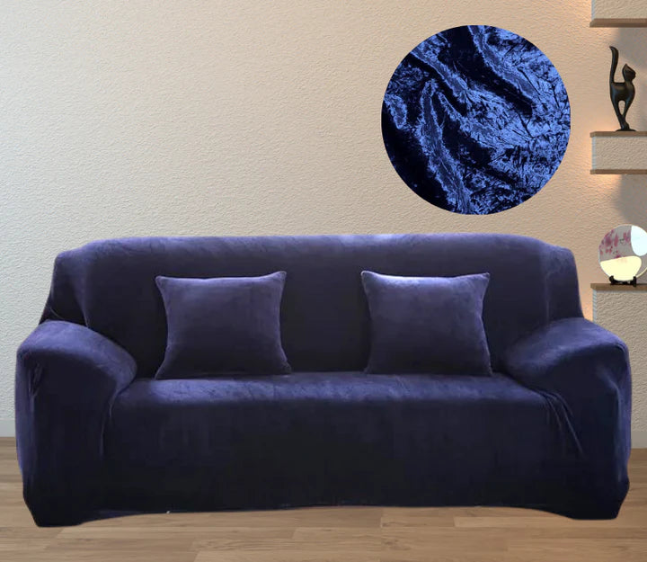 QuirkyHub Premium Velvet Sofa Cover – Wrinkle-Free, Stretchable, Crushed Elegance (Navy Blue)