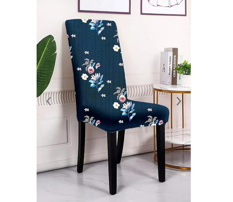 Quirky Hub Premium Wrinkle-Free | Elastic Stretchable | Washable|Dining Table & Chair Cover Dark Blue Botanical (QHCC-132)