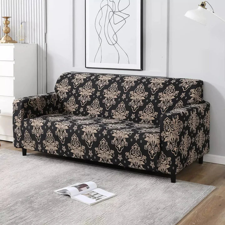 Quirky Hub Elegance: Floral brown Fitted Sofa Covers