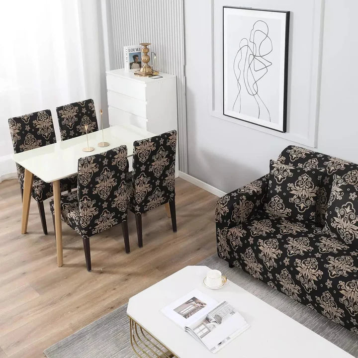 Quirky Hub Elegance: Floral brown Fitted Sofa Covers