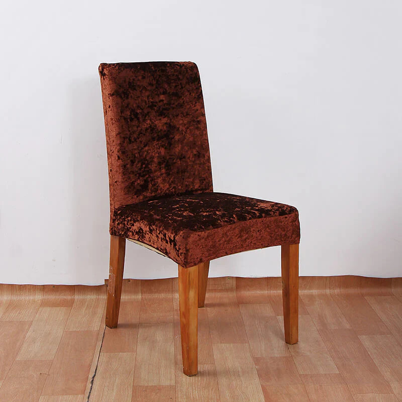 Quirky Hub Premium Wrinkle-Free Stretchable | Washable Plain Velvet Chair Covers , Crushed Velvet Brown (QHCC-138)