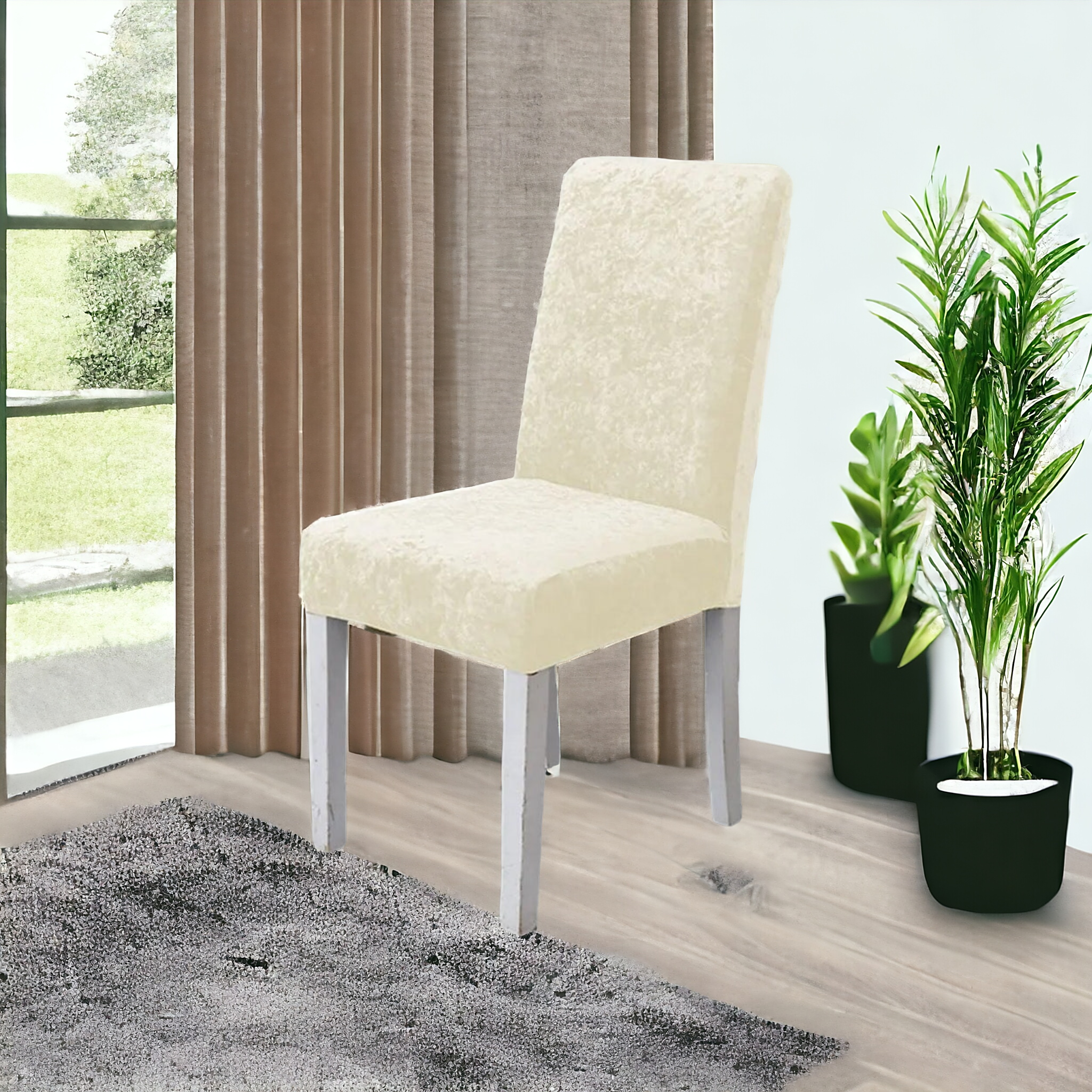 Quirky Hub Premium Wrinkle-Free Stretchable | Washable Plain Velvet Chair Covers | Cream (QHCC-094)