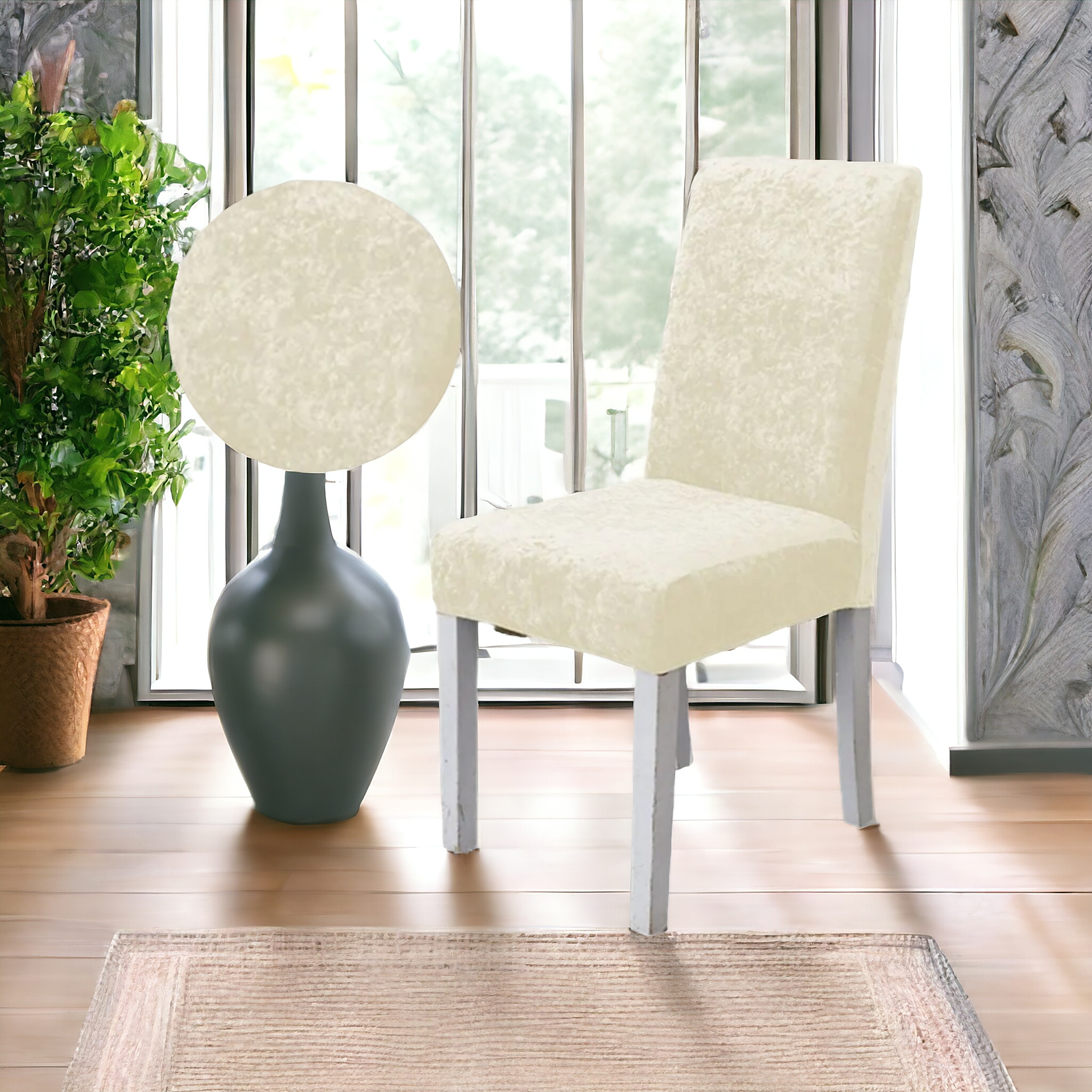 Quirky Hub Premium Wrinkle-Free Stretchable | Washable Plain Velvet Chair Covers | Cream (QHCC-094)