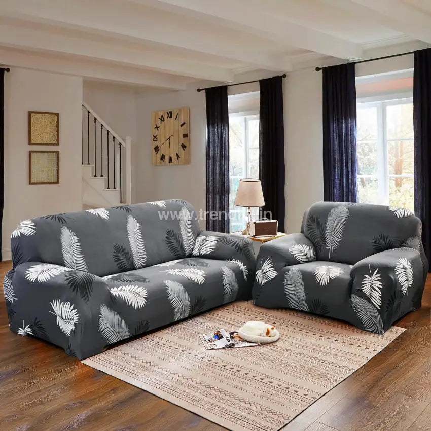 Trendily 3 Seater Elastic Universal Stretchable Sofa Cover Black Feather (Sc-017)