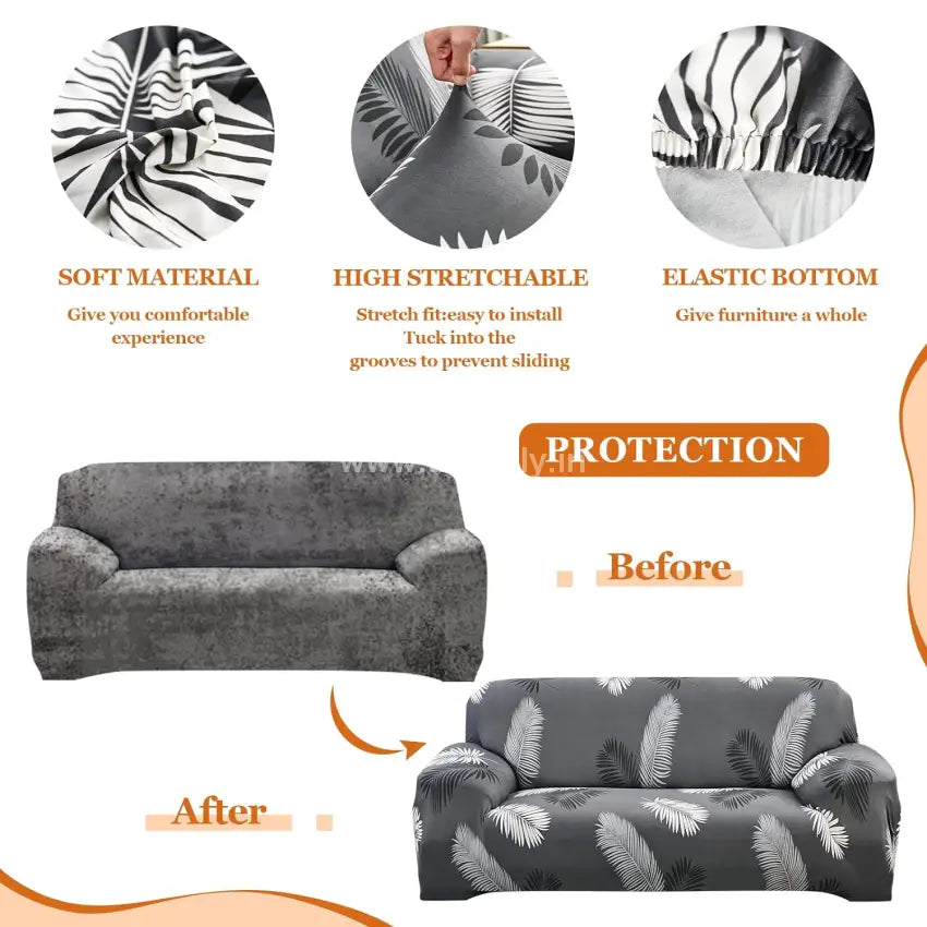 Trendily 3 Seater Elastic Universal Stretchable Sofa Cover Black Feather (Sc-017)