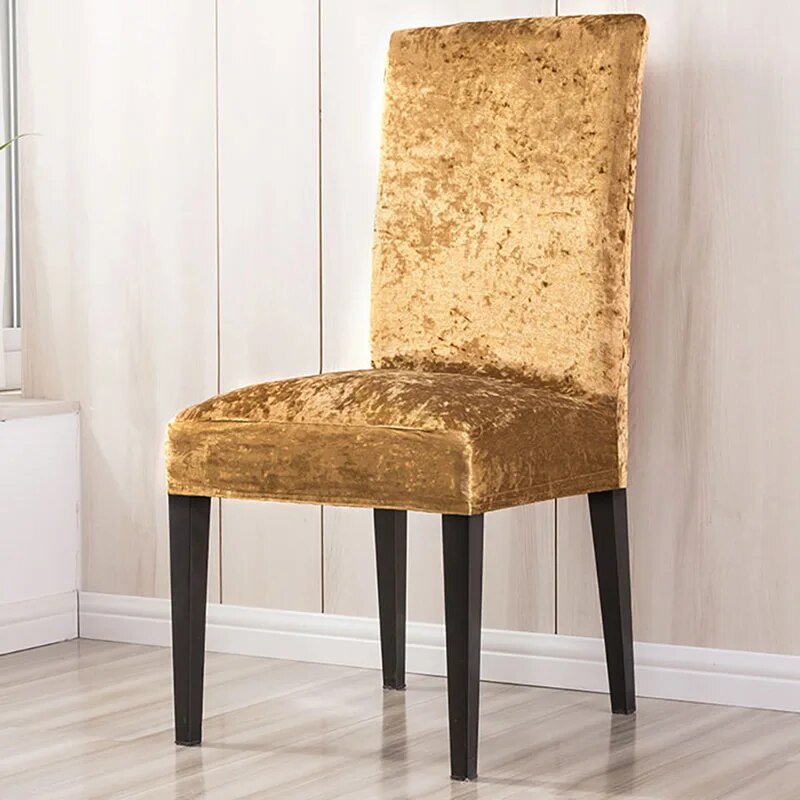Quirky Hub Premium Wrinkle-Free Stretchable | Washable Plain Velvet Chair Covers , Golden (QHCC-095)