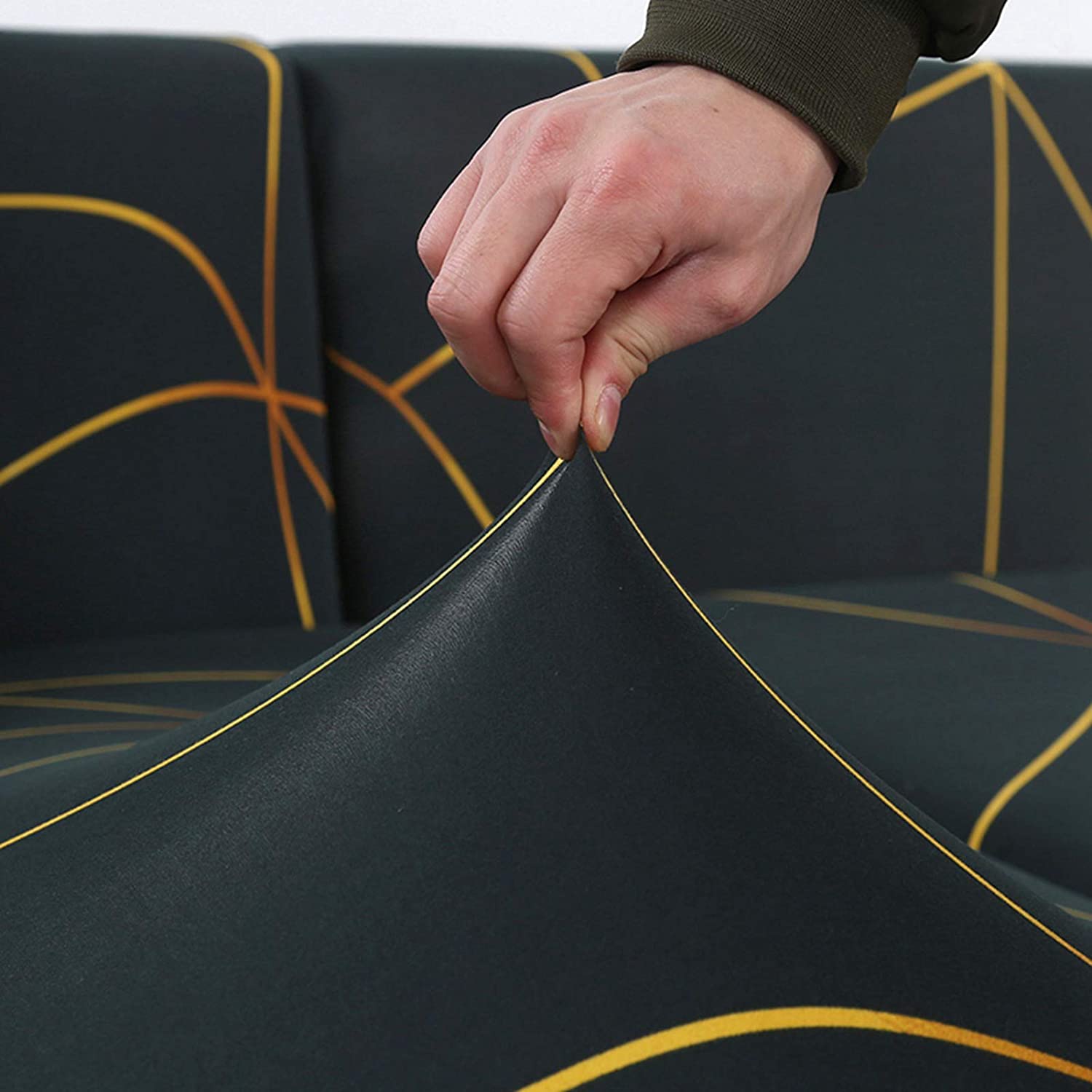 L Shape Premium Extensible Sofa Cover gold prism - Fab Home Decor - Sofa Cover