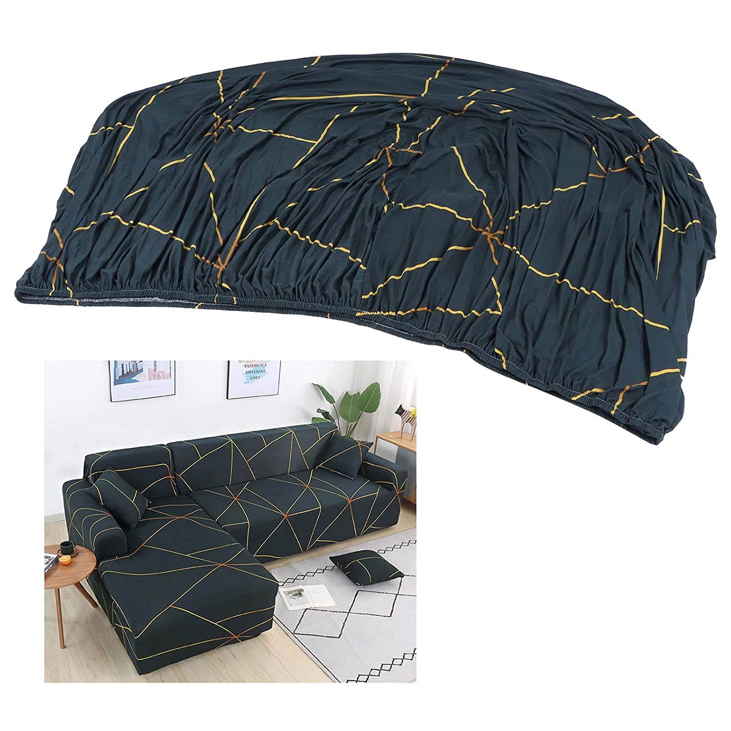 L Shape Premium Extensible Sofa Cover gold prism - Fab Home Decor - Sofa Cover