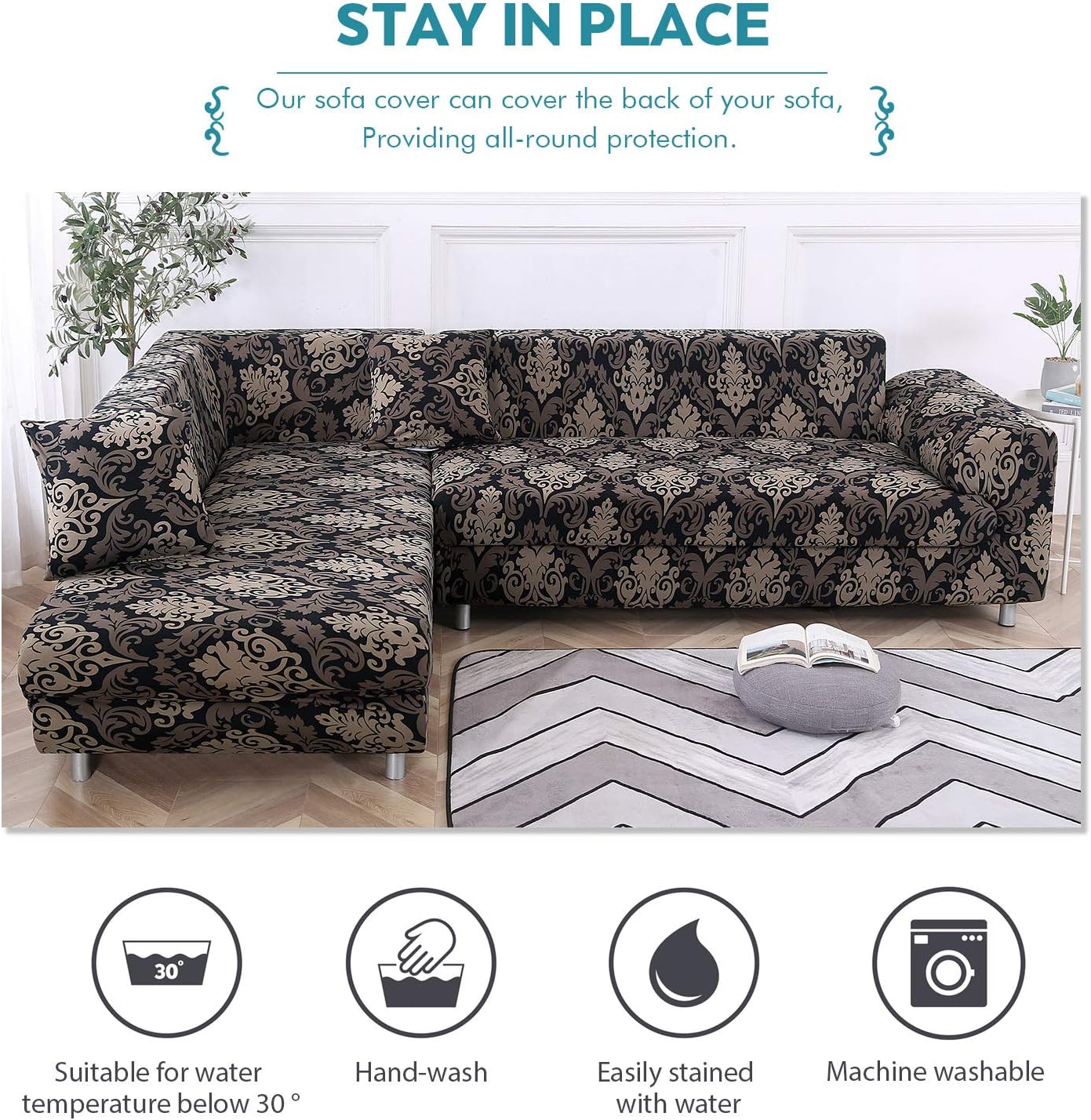 L Shape Premium Extensible Sofa Set Cover floral meroon - Fab Home Decor - Sofa Cover